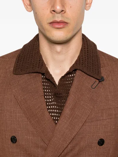 Lardini Double-breasted Wool Jacket In Brown