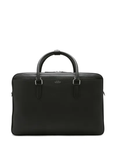 Smythson Lightweight Slim Briefcase In Panama In Black
