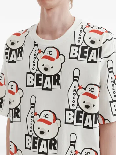 Chocoolate Bear Bowling Print T-shirt In White