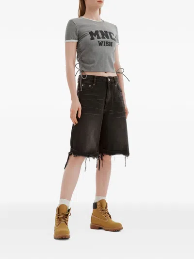 Mini Cream Drawstring-hem Cropped T-shirt In Gray