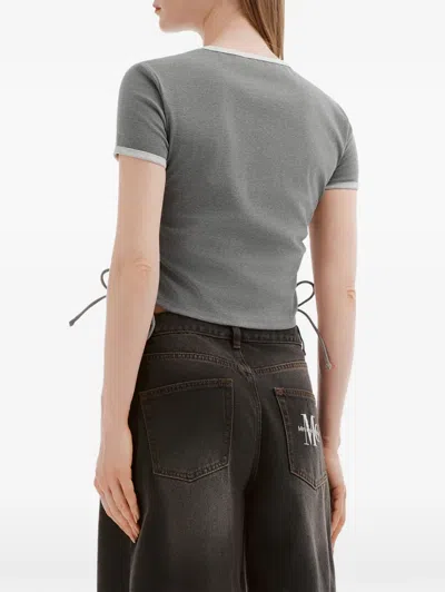 Mini Cream Drawstring-hem Cropped T-shirt In Gray