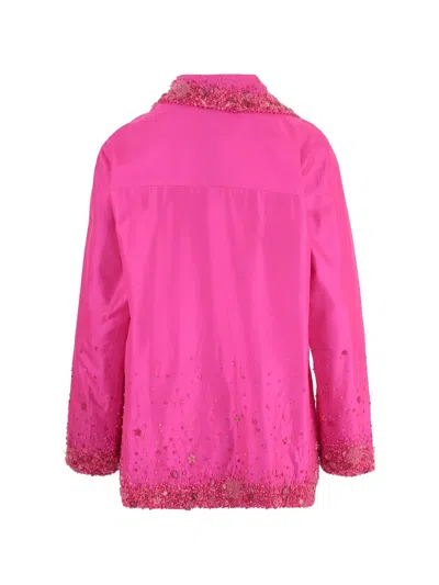 Péro Double-breasted Silk Jacket In Pink