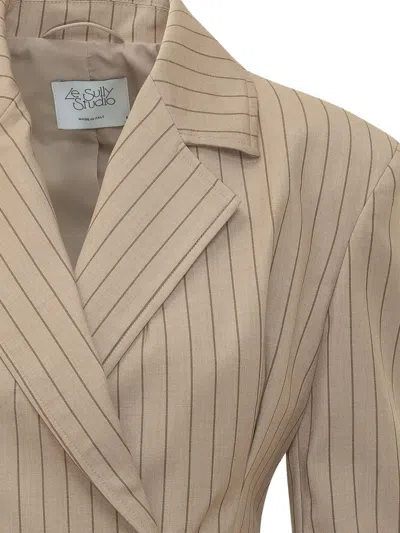 Le Sully Studio Pinstripe Double-breasted Jacket In Neutral