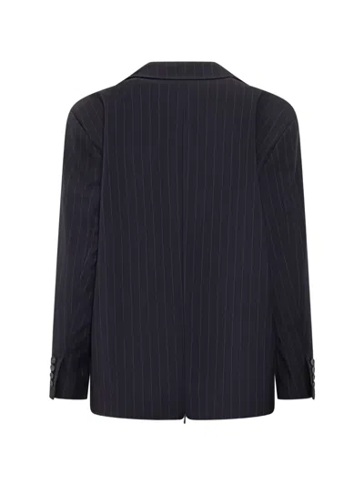 Le Sully Studio Pinstripe Button Jacket In Blue