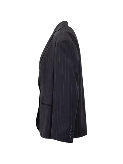 Le Sully Studio Pinstripe Button Jacket In Blue