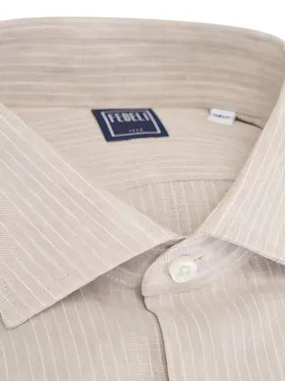 Fedeli Button Stripe Shirt In Neutral