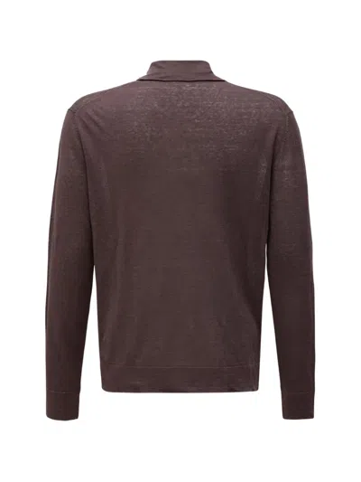 Ballantyne Polo Neck Pullover With Diamond Pattern Detailing In Brown