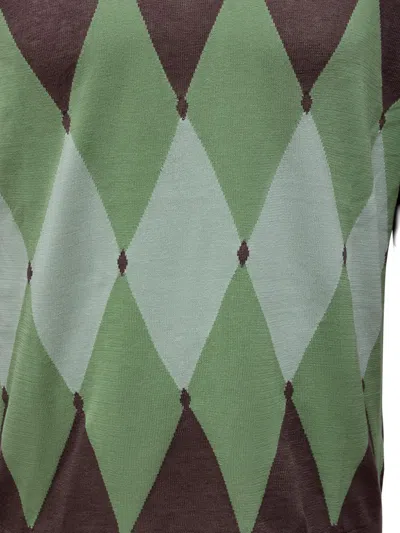 Ballantyne Polo Neck Pullover With Diamond Pattern Detailing In Brown