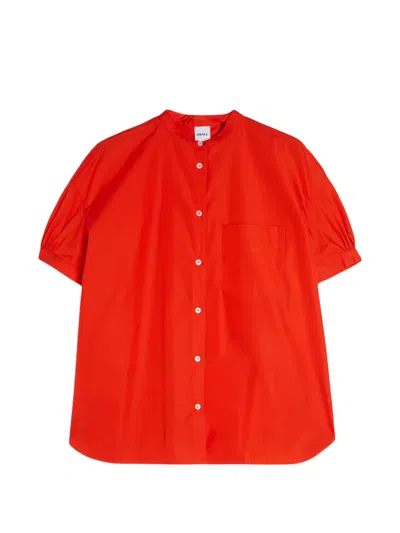 Aspesi Pure Cotton Poplin Shirt With Mandarin Collar In Red