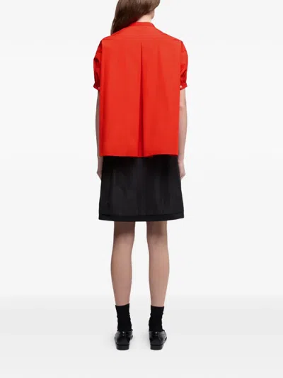 Aspesi Pure Cotton Poplin Shirt With Mandarin Collar In Red