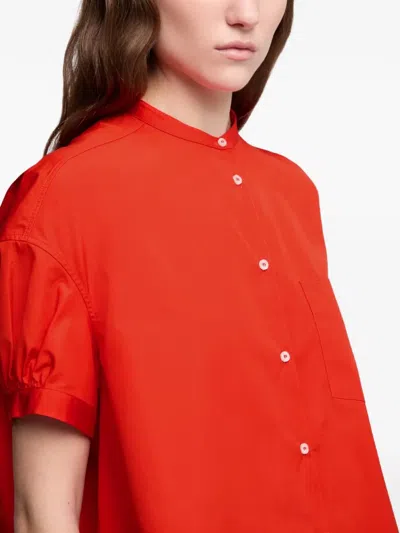 Aspesi Pure Cotton Poplin Shirt With Mandarin Collar In Red