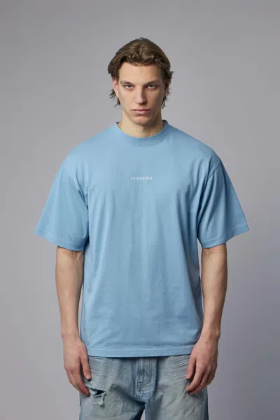 Balenciaga Logo Embroidered Cotton Jersey T-shirt In Blue