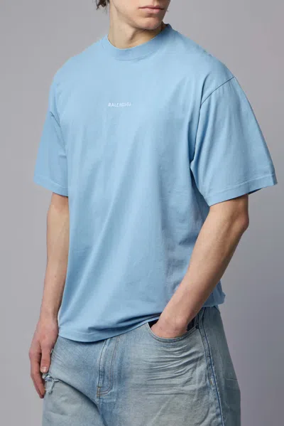 Balenciaga Logo Embroidered Cotton Jersey T-shirt In Blue