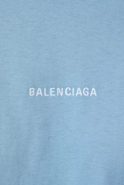 Balenciaga Logo Embroidered Cotton Jersey T-shirt In Blue