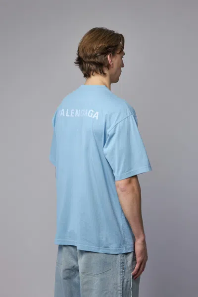 Balenciaga Logo Embroidered Cotton Jersey T-shirt In Blue