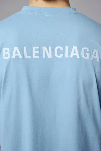 Balenciaga Logo Embroidered Cotton Jersey T-shirt In Blue