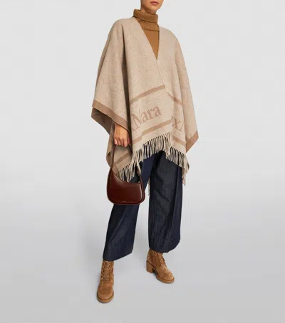 Max Mara Wool Jacquard Hilde Cape In Sand