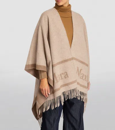 Max Mara Wool Jacquard Hilde Cape In Sand