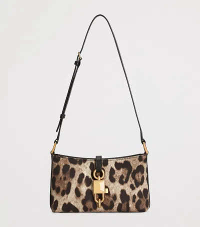 Dolce & Gabbana Lock Leather-trimmed Leopard-print Satin-twill Shoulder Bag In Multi