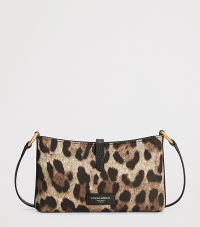 Dolce & Gabbana Lock Leather-trimmed Leopard-print Satin-twill Shoulder Bag In Multi