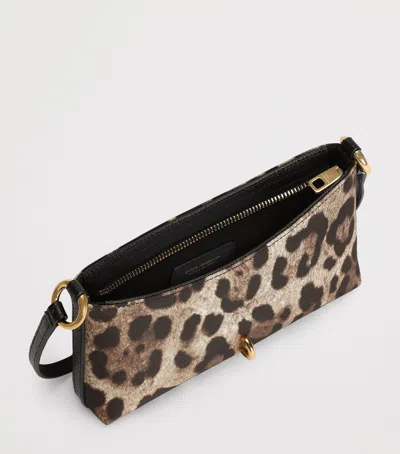 Dolce & Gabbana Lock Leather-trimmed Leopard-print Satin-twill Shoulder Bag In Multi