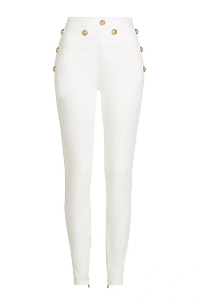 Balmain High-waisted Pants With Embossed Buttons In White