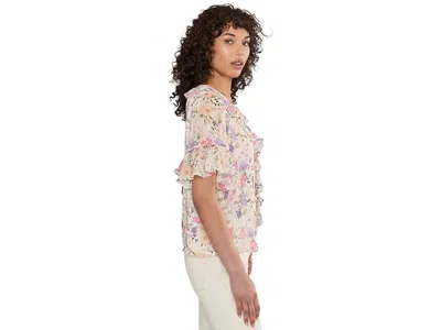 Cece Flutter Sleeve Ruffled Short Sleeve Top In Multi
