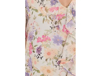 Cece Flutter Sleeve Ruffled Short Sleeve Top In Multi