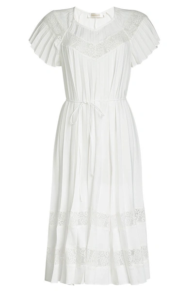 Zimmermann Midi Dress With Lace In White
