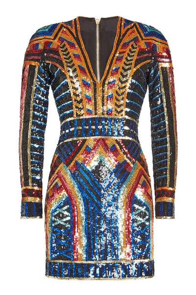 Balmain Geometric Sequin-embellished Mini Dress, Multi, Multi Colors In Multicolored