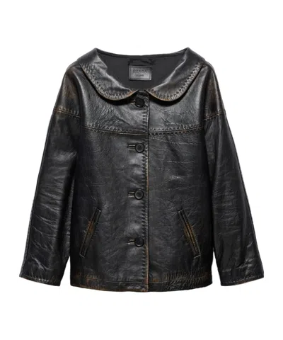 Prada Nappa Leather Single-breasted Jacket In Black