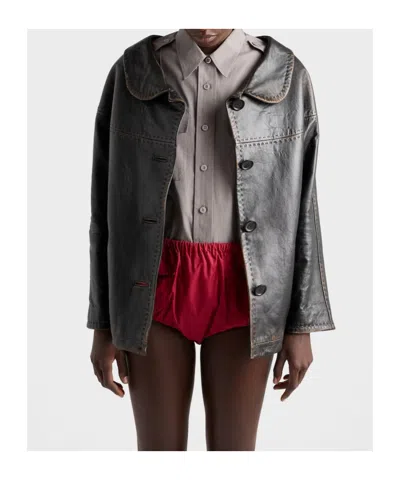 Prada Nappa Leather Single-breasted Jacket In Black