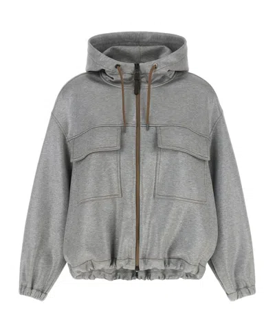 Brunello Cucinelli Shiny Zipper Pull Puffer Jackets Silver In Gray
