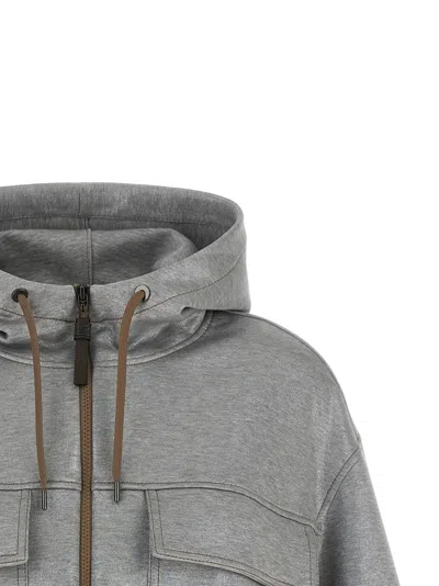 Brunello Cucinelli Shiny Zipper Pull Puffer Jackets Silver In Gray