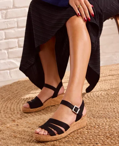 Toms Women's Julia Open Toe Wedge Sandals In Black