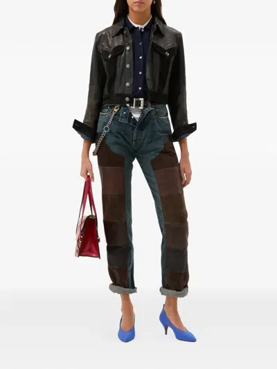 Versace Gender Inclusive Leather Patchwork Straight Leg Jeans In Blue