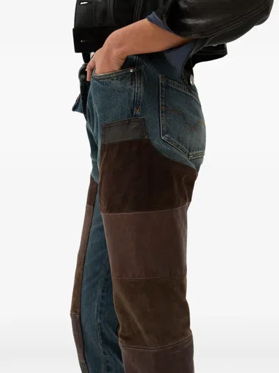 Versace Gender Inclusive Leather Patchwork Straight Leg Jeans In Blue