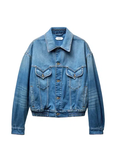 Versace Jacket Long Sleeves Elasticated Hem Chest Pockets In Blue