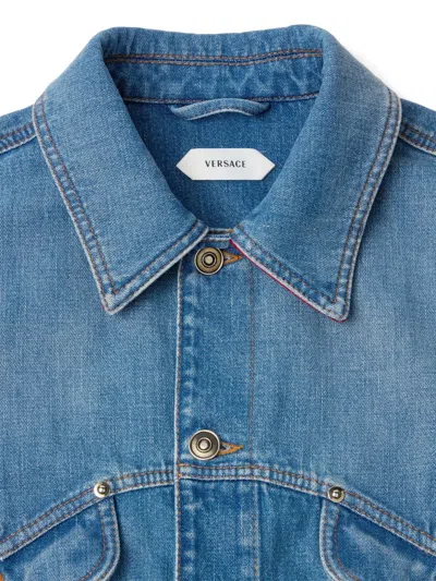 Versace Jacket Long Sleeves Elasticated Hem Chest Pockets In Blue