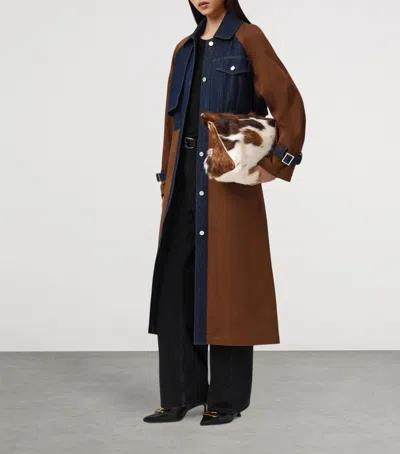 Allsaints Womens Cognac Brown Dayly Denim-panel Relaxed-fit Stretch Organic-cotton Trench