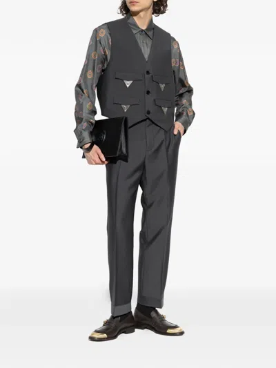 Versace Patterned Silk Shirt In Gray