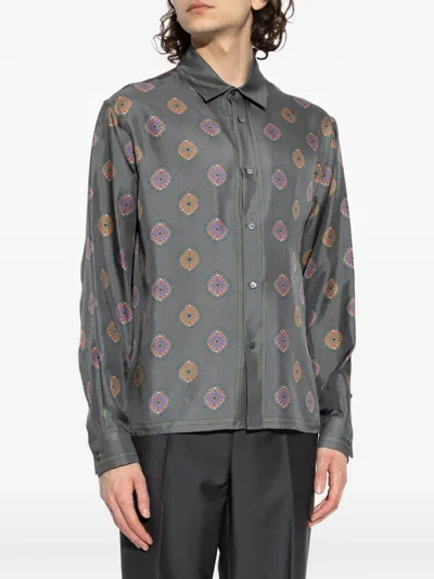 Versace Patterned Silk Shirt In Gray