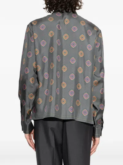 Versace Patterned Silk Shirt In Gray