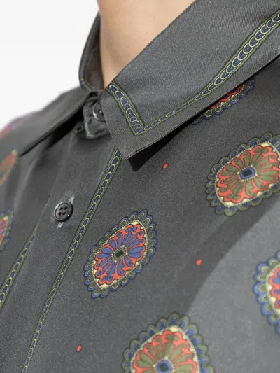 Versace Patterned Silk Shirt In Gray