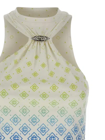 Casablanca Printed Draped Monogram Draped Top In Multi