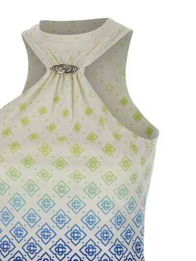 Casablanca Printed Draped Monogram Draped Top In Multi