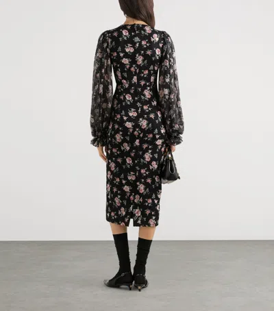 Dolce & Gabbana Women Black Dress With Round Neckline And All-over Floral Motif In Silk Blend Woman