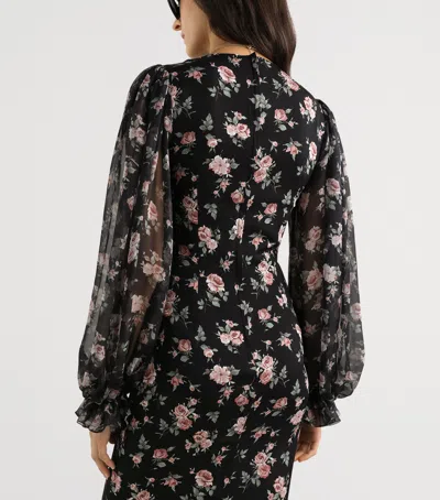 Dolce & Gabbana Women Black Dress With Round Neckline And All-over Floral Motif In Silk Blend Woman