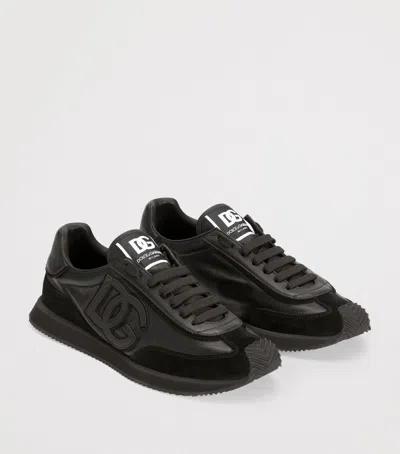 Dolce & Gabbana Round Toe Leather Sneakers With Suede Accents