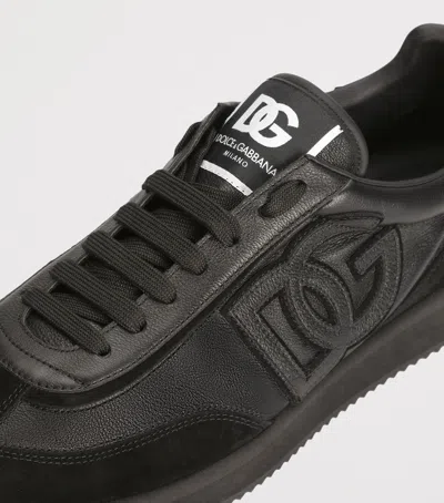 Dolce & Gabbana Round Toe Leather Sneakers With Suede Accents